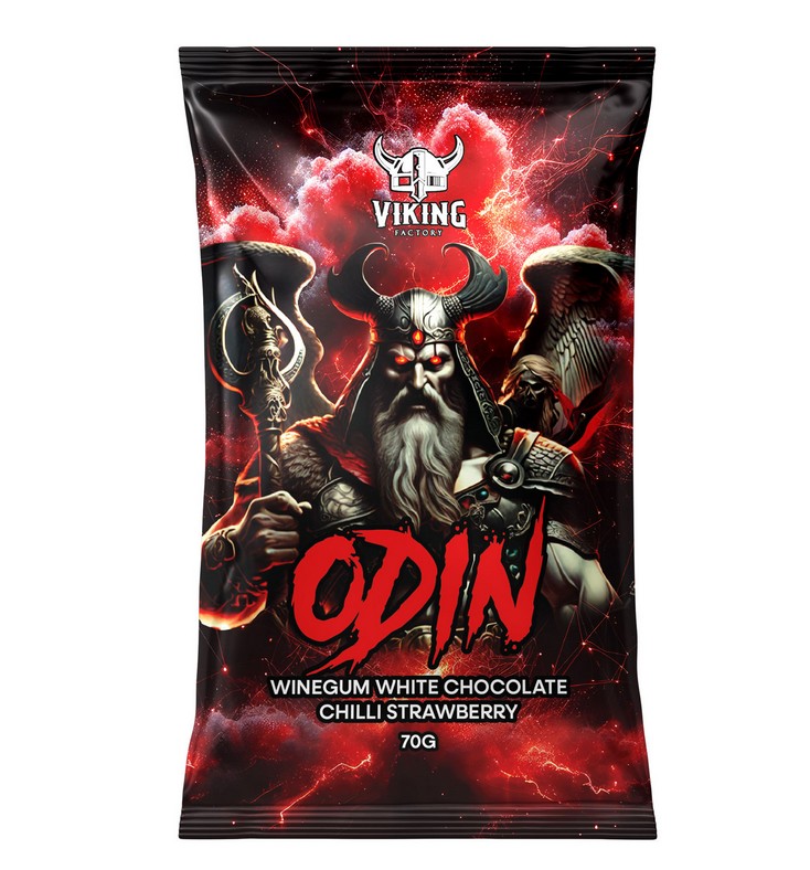 Viking Odin - Erdbeer Weingummi mit weißer Schokolade und Chili 70g 